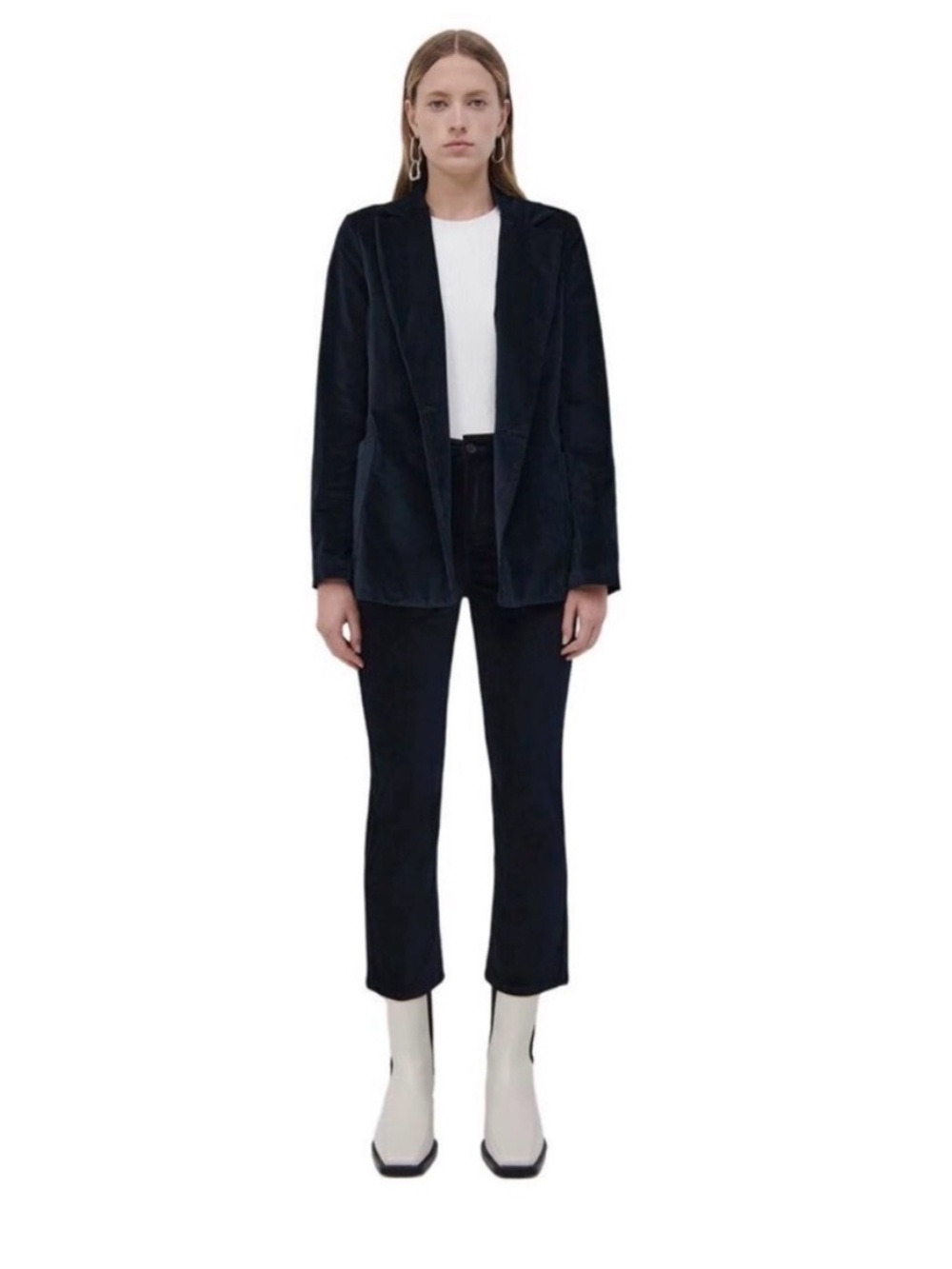 JONATHAN SIMKHAI River Cropped Ankle Stretch Pant in Midnight Black Velvet.